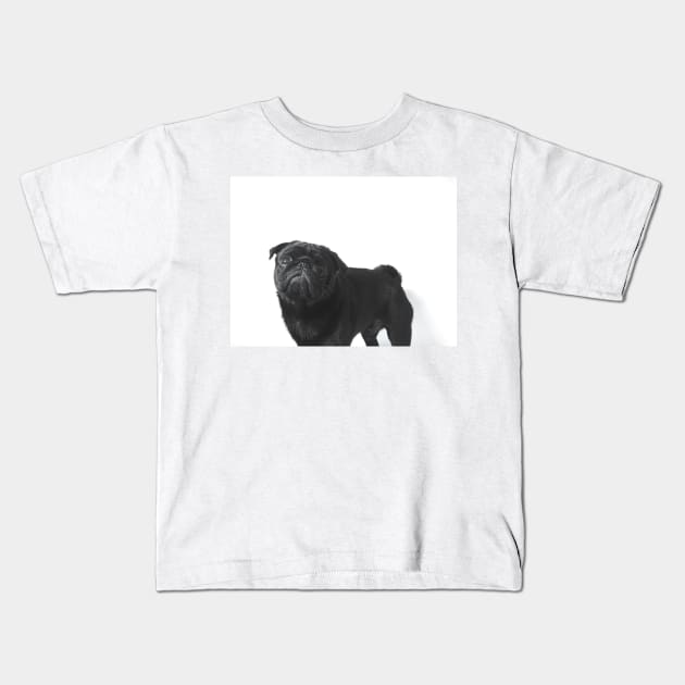 Hugo The black Pug - Kids T-Shirt by jlwilliamsss